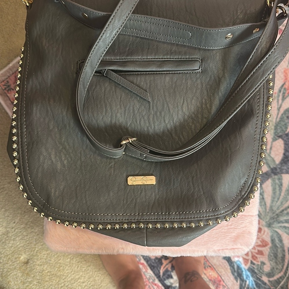 Jessica Simpson Gray Studded Leather Shoulder Bag